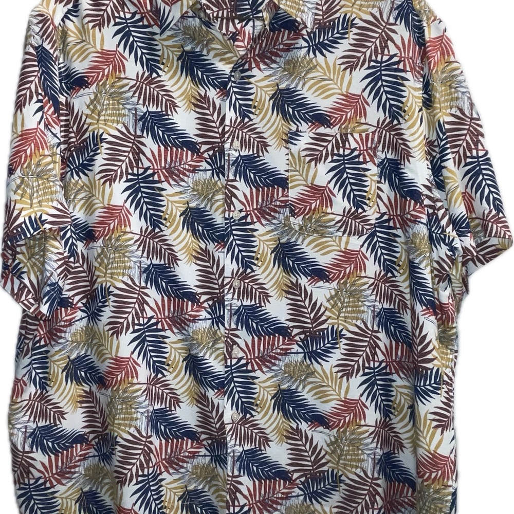 Roundtree & Yorke 3XB Casual Red and Blue Button Down Shirt w Tropical Flair EUC